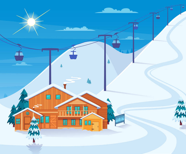 Estación de esquí de invierno Ilustración
 - Vector, imagen