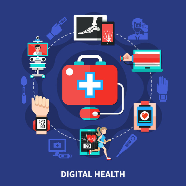 Digitale gezondheid platte symbolen Poster - Vector, afbeelding
