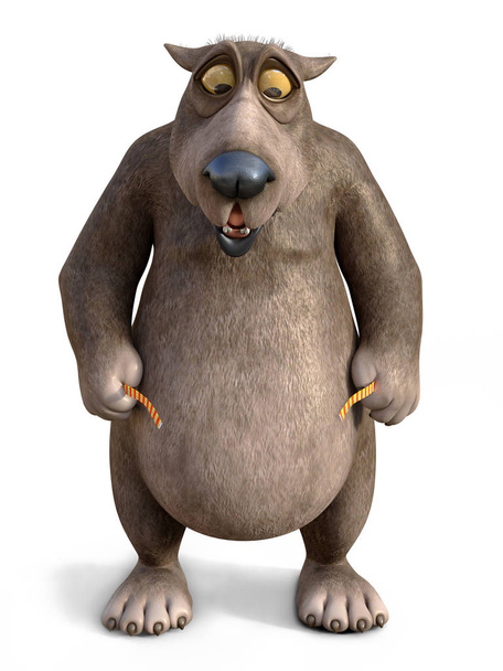 Representación 3D de un oso de dibujos animados impactado midiendo su cintura
. - Foto, Imagen