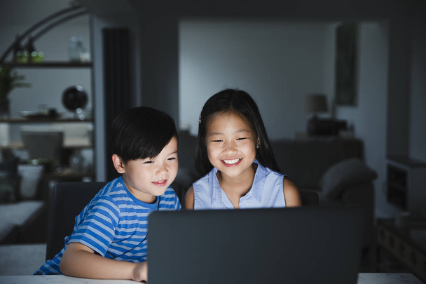 Children Sharing the Laptop at home  - Foto, Imagen