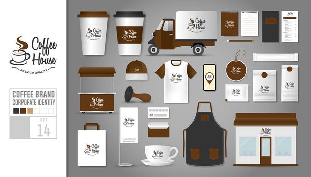 Plantilla de identidad corporativa Conjunto 14. Concepto de logotipo para cafetería, cafetería, restaurante
. - Vector, Imagen