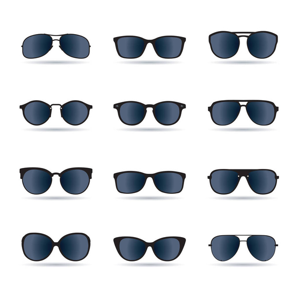 Set of black Sunglasses isolated. Vector Icons. - Vector, Image