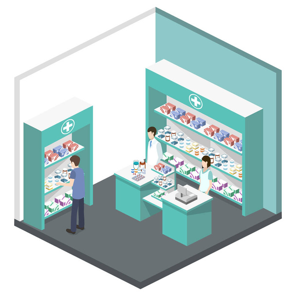 аптечный магазин с клиентами
 - Вектор,изображение