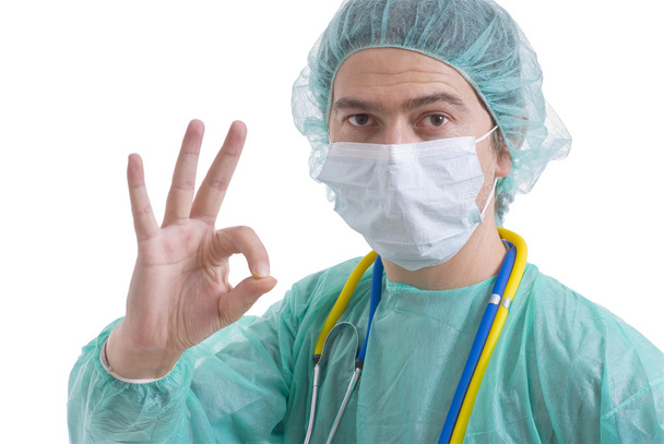 Caucasian surgeon on white background - Fotografie, Obrázek
