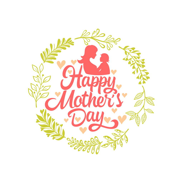 Typography and lettering with design elements and silhouettes for a happy mother's day - Vector, imagen