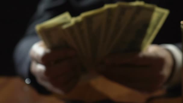Corrupt business person counting dollar banknotes, financial crime, embezzlement - Séquence, vidéo