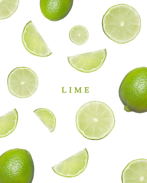 Seamless pattern with Lime. Tropical abstract concept. Fruit on the white background. - Photo, Image