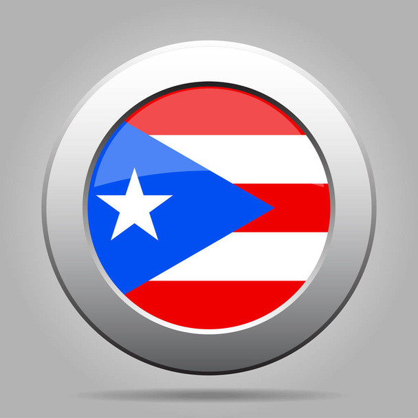 Porto Riko bayrağı. Metal gri yuvarlak düğmesi. - Vektör, Görsel