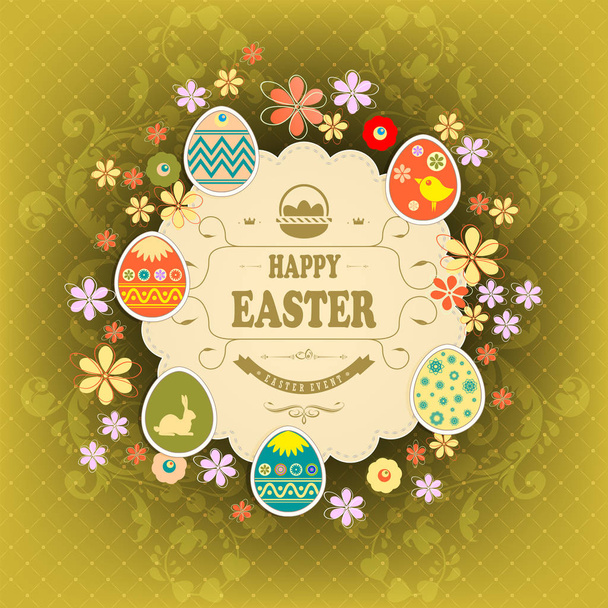 Round beige frame with the text of Happy Easter - Wektor, obraz
