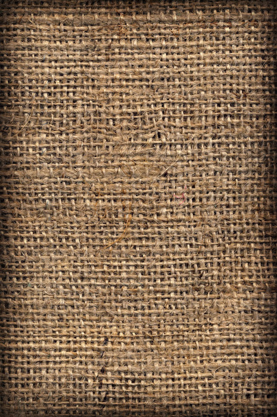 Hoge resolutie natuurlijke bruine jute doek grove korrel vignet Grunge achtergrondstructuur - Foto, afbeelding