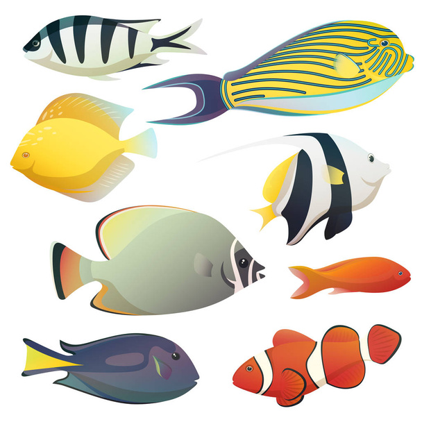 Underwater golden fishes and small sea fauna - Vector, imagen