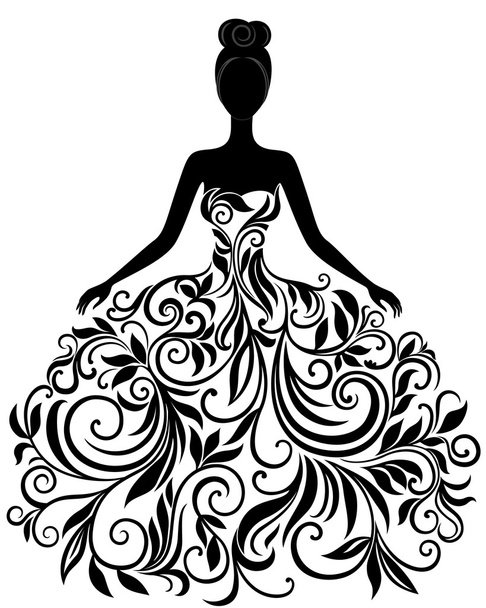 Silueta vectorial de mujer joven en vestido
 - Vector, Imagen