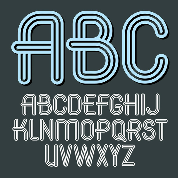 Set of trendy vector capital alphabet letters, abc isolated. Retro type font, script from a to z can be used for logo creation. Created using geometric triple stripes. - Wektor, obraz