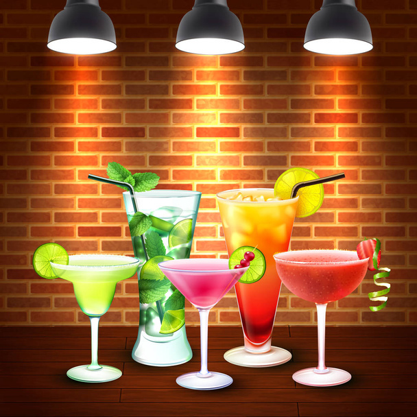 Cocktails realistische gekleurde samenstelling - Vector, afbeelding