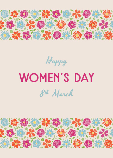 Women's Day - card with hand drawn flowers and wishes. Vector. - Vektor, kép