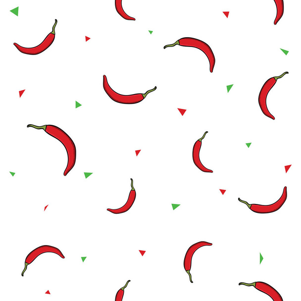 Seamless vegetables set of hot chili peppers on white background. Vector illustration. - Vektori, kuva