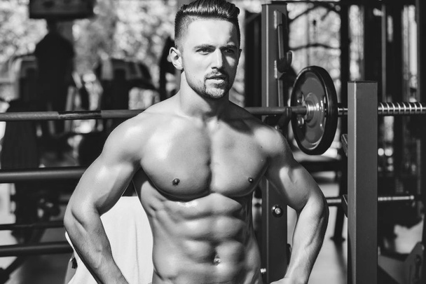 muscular man with barbell - Фото, зображення
