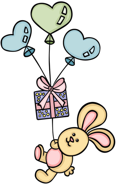 贈り物と心で飛んでウサギ形の風船 - ベクター画像