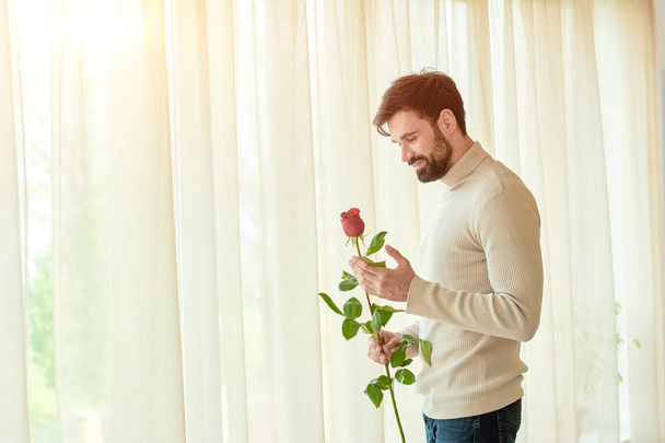 Vousatý muž, který držel růže. - Fotografie, Obrázek