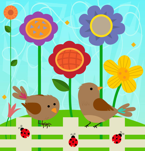 Flowers and Birds - Vector, afbeelding