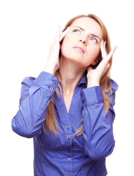 Young woman standing tilt head and has got an headache - Foto, imagen