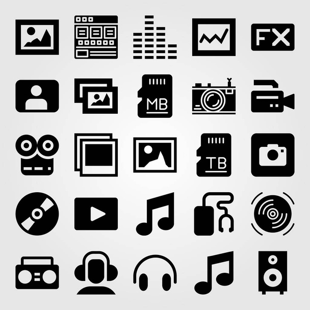Multimedia vector icon set. sd card, boombox, speaker and picture - Vecteur, image