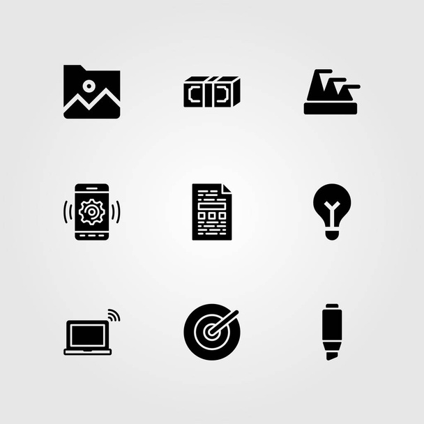 Business vector icon set. money, light bulb, smartphone and folder - Vecteur, image