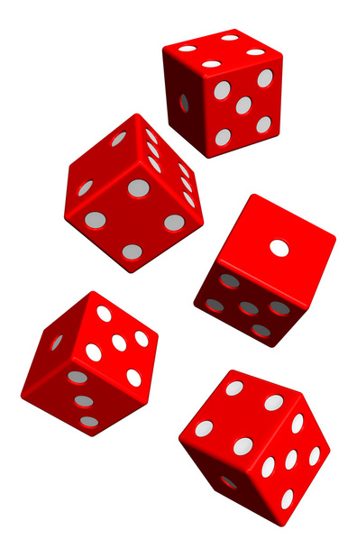 Five red dices isolated on white - Photo, Image