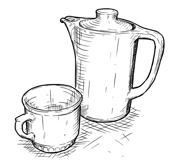 Vector Hand Drawing of Teapot and Cup - Vektori, kuva