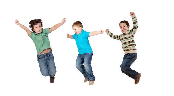 petits garçons fous sautant isolés sur un fond blanc
 - Photo, image