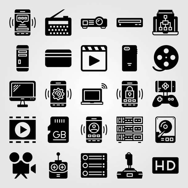 Technology vector icon set. memory, pc case, smartphone and credit card - Vector, afbeelding