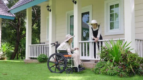 Donna anziana rilassarsi in cortile con la figlia
 - Filmati, video