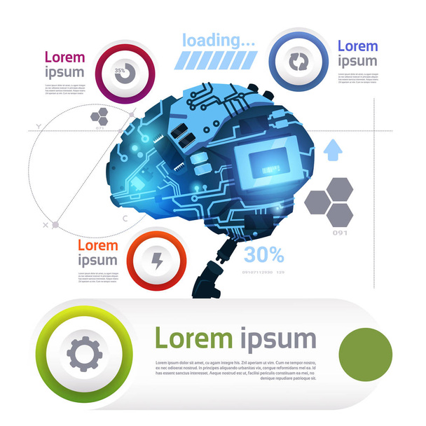 Artificial Intelligence Brain Template Infographic Elements For Modern Robotics Technology - ベクター画像