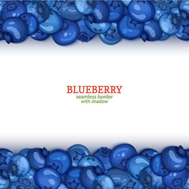 Blueberry ώριμα φρούτα οριζόντια απρόσκοπτη σύνορα. Vector εικονογράφηση κάρτα ευρύ και στενό ατελείωτες λωρίδα με μπλε μούρο για σχεδιασμό πρωινό χυμό συσκευασίας τροφίμων, καλλυντικών, τσάι, δίαιτα αποτοξίνωσης. - Διάνυσμα, εικόνα