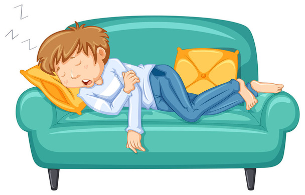 Mann macht Mittagsschlaf auf großem Sofa - Vektor, Bild