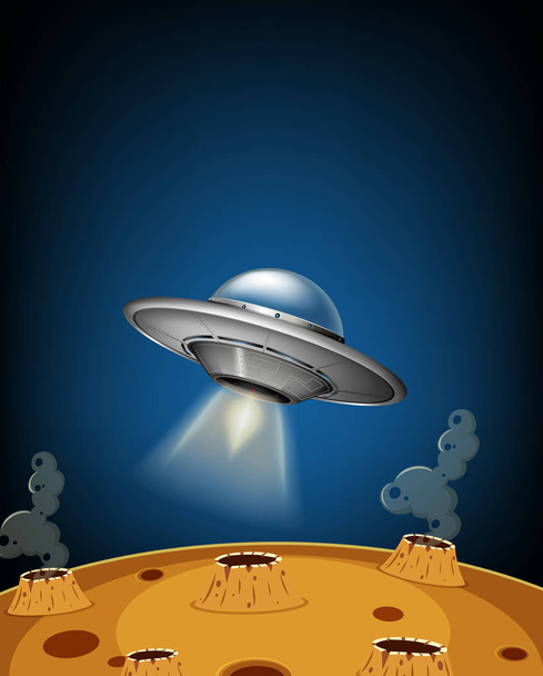 UFO landing on moon surface - Vector, Image