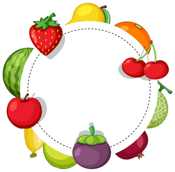 Border template wtih many types of fruits - Vector, imagen
