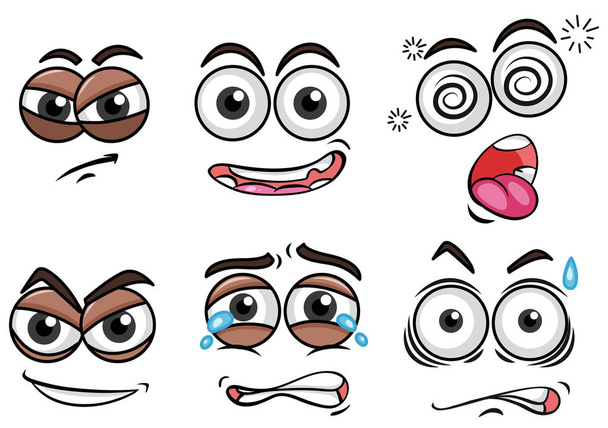 Различные выражения лица на белом фоне
 - Вектор,изображение