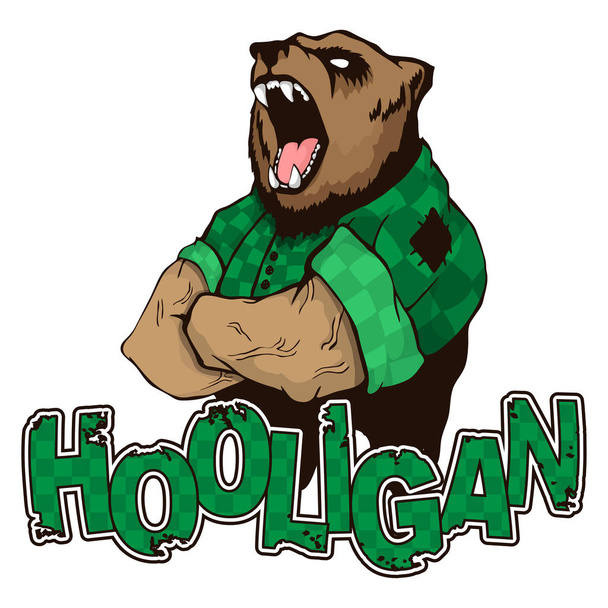 estampado en camiseta "hooligan" con una imagen de oso
 - Vector, imagen