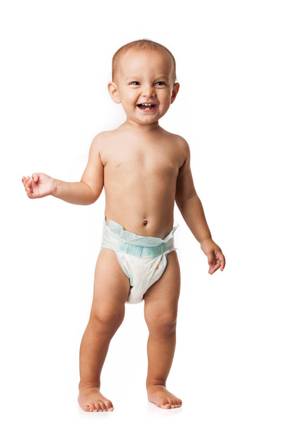 Full length of joyful one-year old boy over white - Foto, Imagem