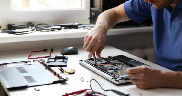computer repair service - technician repairing broken laptop in office - Footage, Video