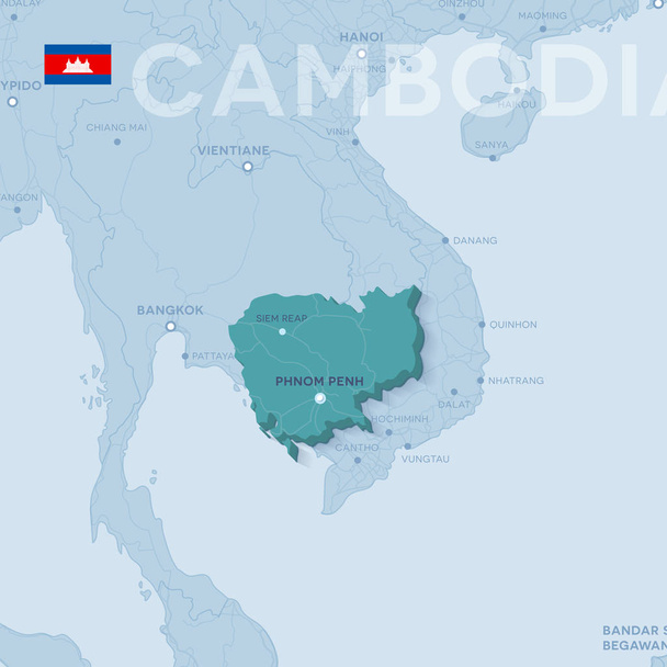 Verctor Map of cities and roads in Cambodia. - Vector, Image