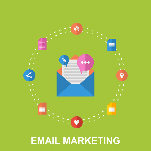 Плоская иллюстрация дизайна маркетинга электронной почты
 - Вектор,изображение