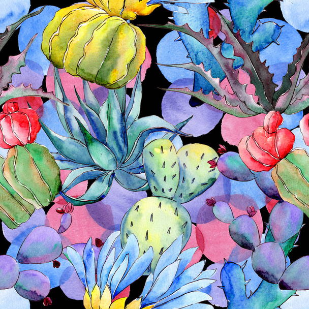 Wildflower cactus flower pattern in a watercolor style. - 写真・画像