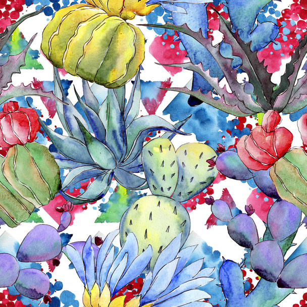 Wildflower cactus flower pattern in a watercolor style. - Foto, imagen