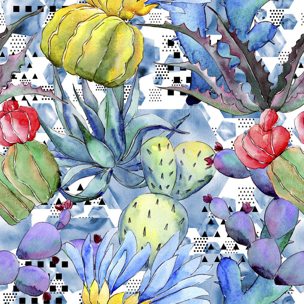 Wildflower cactus flower pattern in a watercolor style. - Photo, image