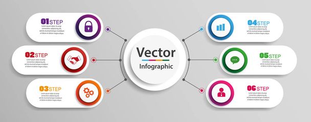 Timeline infographics design vector and marketing icons can be used for workflow layout, diagram, annual report, web design. Business concept with 6 options, steps or processes. Vector eps 10 - Vetor, Imagem