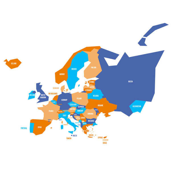 Очень упрощенная инфографическая политическая карта Европы. Простая геометрическая векторная иллюстрация - Вектор,изображение