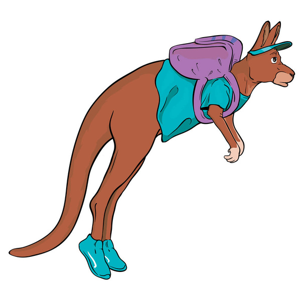 canguro salta con una mochila
 - Vector, imagen