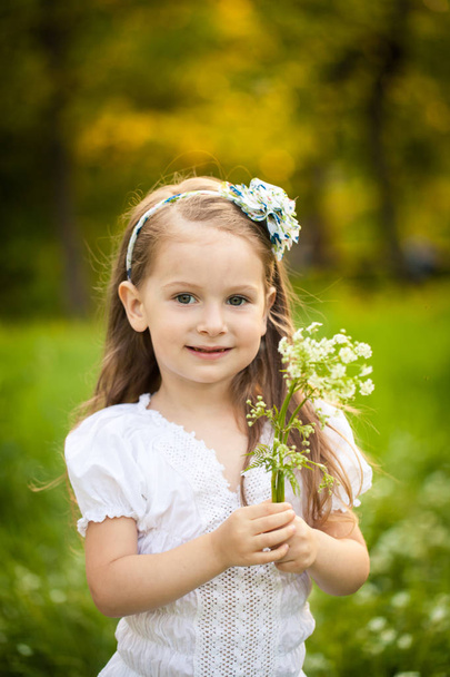 Little girl in a field with white flowers - Foto, Bild
